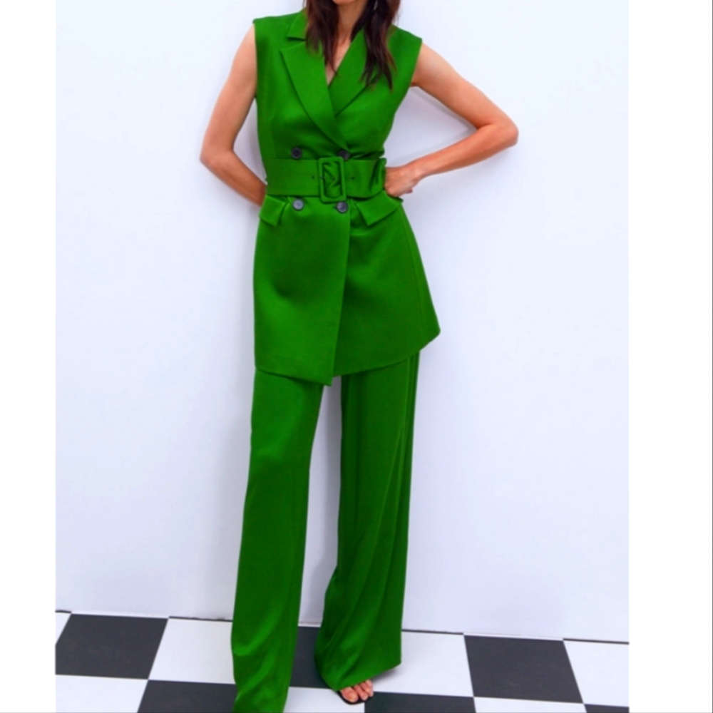 Zara Satin Vest with belt and pants